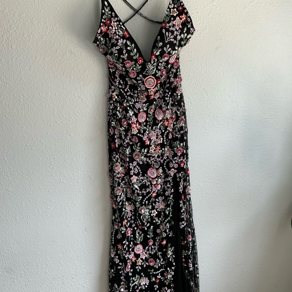 Primavera Couture Black Floral Maxi Dress
